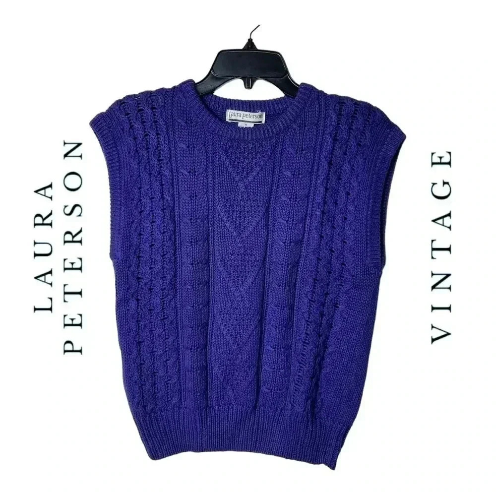 1355. VINTAGE 1980’S LAURA PETERSON RAMIE COTTON CABLE KNIT SWEATER VEST MEDIUM‎